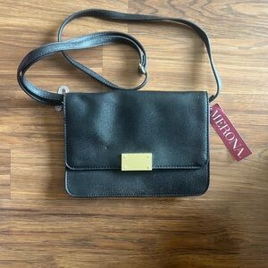 Merona Black Leather Crossbody with Gold Clasp